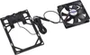 A black solar-powered fan and its mounting bracket are shown on a white background. Produktbild-Vorschau