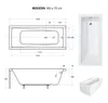 Technical drawings and a photograph of a bathtub. Produktbild-Vorschau