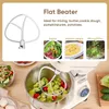 A flat beater attachment for a stand mixer is shown with descriptive text and example food preparations. Produktbild-Vorschau