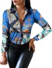 ASKSA Damen Bluse V-Ausschnitt Drucken Patchwork Hemd Produktbild-Vorschau 1