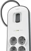 A close-up view of a white Belkin surge protector with a dark gray cable and a dark gray switch. Produktbild-Vorschau