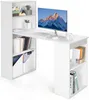 A white desk with an attached bookshelf, a computer monitor, keyboard, mouse, and various office supplies. Podgląd zdjęcia produktu