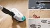 A collage showing a Bosch vacuum cleaner attachment on a wooden floor and close-ups of various messes. Voir les images du produit