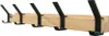 A wooden coat rack with five black hooks against a white background. Voir les images du produit
