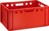 A red plastic crate is shown from a slightly elevated side angle against a white background. Produktbild-Vorschau