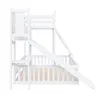 A white wooden bunk bed with a slide and a ladder, shown from the side against a white background. Produktbild-Vorschau