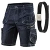 A pair of denim work shorts and a black belt are displayed against a white background. Produktbild-Vorschau