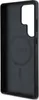 The back of a black smartphone case with the Guess logo embossed in the center. Produktbild-Vorschau