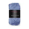 A ball of blue yarn with a black label. Produktbild-Vorschau
