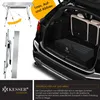 A camping table is shown folded and packed in a car trunk, with a separate image of the table set up and being folded. Produktbild-Vorschau