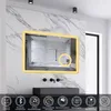 A modern bathroom with a lighted mirror above a sink. Produktbild-Vorschau