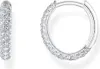 A pair of silver hoop earrings with white stones, displayed against a white background. Podgląd zdjęcia produktu