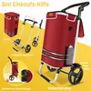 A collage of images showcasing a red shopping trolley and its components. Produktbild-Vorschau