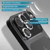 A close-up, angled view of a smartphone's rear camera module, showcasing protective lens covers with decorative rings. The image includes an exploded view and text labels indicating the layers and components of the lens protection. Produktbild-Vorschau