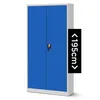 A blue metal cabinet with a gray frame, shown from the front, with a black overlay indicating its height. Podgląd zdjęcia produktu