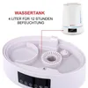 A close-up view of the interior of a white humidifier, with a smaller image of the exterior and its digital display in the upper right corner. Text overlays describe the product's features. Produktbild-Vorschau