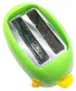 A top-down view of a green toaster with chrome accents and yellow levers. Produktbild-Vorschau