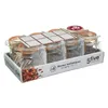 A set of eight glass jars with orange lids and metal clasps, packaged in a cardboard tray. Anteprima dell’immagine prodotto