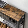 Close-up of a multi-tiered shoe rack with a rustic wood top shelf. Náhled obrázku produktu