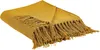 A mustard yellow throw blanket with fringe is shown diagonally against a white background. Produktbild-Vorschau