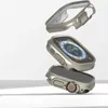 Three views of a smartwatch case, one detached and two attached to a smartwatch, against a white background. Náhled obrázku produktu