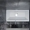A top-down view of a modern bathroom with a white bathtub and a glass shower screen. Podgląd zdjęcia produktu