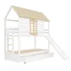 A white wooden bunk bed with a house-shaped top and a slide, set against a white background. Anteprima dell’immagine prodotto