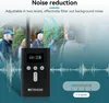 A group of people are blurred in the background, with a device in the foreground displaying audio waveforms and noise reduction indicators. Anteprima dell’immagine prodotto
