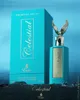 A perfume bottle and its box are displayed on a dark, textured surface with a light blue background. Podgląd zdjęcia produktu