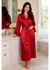 Damen Satin Morgenmantel Kimono mit Spitze Seidenoptik Produktbild-Vorschau 2