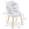 A white fluffy chair with gold legs, with dimensions indicated by lines and text. Podgląd zdjęcia produktu