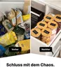 Vorher-Nachher-Vergleich einer unordentlichen Vorratsschublade versus einer organisierten Schublade mit klaren Glasgläsern mit Bambusdeckeln Produktbild-Vorschau