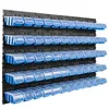 A wall-mounted storage system with multiple blue bins. Podgląd zdjęcia produktu