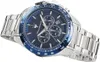 A close-up, angled shot of a men's Maserati chronograph watch with a blue dial and silver metal band, set against a white background. Náhľad obrázku produktu