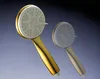 Two gold-colored shower heads are displayed against a gradient background. Produktbild-Vorschau