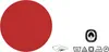 A red circular shape on the left and various care and certification symbols on the right, on a white background. Produktbild-Vorschau