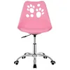A pink office chair with paw print cutouts on the back, shown from the front on a white background. Produktbild-Vorschau