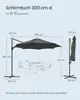 Diagram showing the dimensions of a patio umbrella and its suggested use with outdoor furniture. Produktbild-Vorschau
