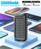 A solar power bank is displayed prominently in the center, surrounded by various smartphones. Produktbild-Vorschau