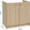 A standalone cabinet with two doors and silver handles, shown with dimensions indicated. Produktbild-Vorschau