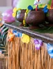 A close-up of a table decorated for a Hawaiian-themed party, with coconut-shaped cups and a grass skirt. Podgląd zdjęcia produktu