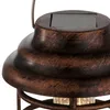 Close-up of the top part of a solar-powered lantern with a rustic, weathered finish. Produktbild-Vorschau