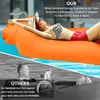 Collage showing an inflatable lounger on a pool and a person lying on a similar product in the water. Produktbild-Vorschau