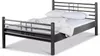 A dark gray metal bed frame with white bedding and pillows, shown against a white background. Produktbild-Vorschau