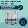 A diagram of a trampoline with dimensions and feature callouts. Produktbild-Vorschau