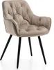 A beige upholstered chair with black legs on a white background. Produktbild-Vorschau