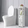 A white bathroom cabinet is shown next to a white toilet in a bathroom. Produktbild-Vorschau
