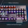 A close-up view of a gaming keyboard with various keys highlighted and labeled. Produktbild-Vorschau