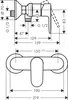 Technical drawing with dimensions of a shower faucet. Anteprima dell’immagine prodotto