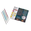 Four paintbrushes are laid out next to an open brochure with product information and instructions. Voir les images du produit